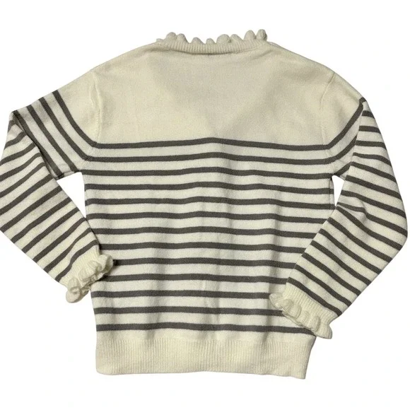 Pretty Garden Cardigan Sweater Women M Stripes Nautical Buttons Soft Ruffle - Picture 7 of 9